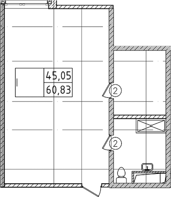 Квартира студия 60.83 м², 3/14 эт., Комплекс апартаментов «Ladozhsky Avenir»
